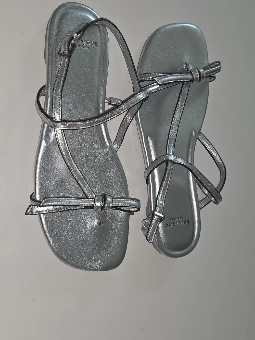 Kate Spade Metallic Silver Strappy Flat Sandals